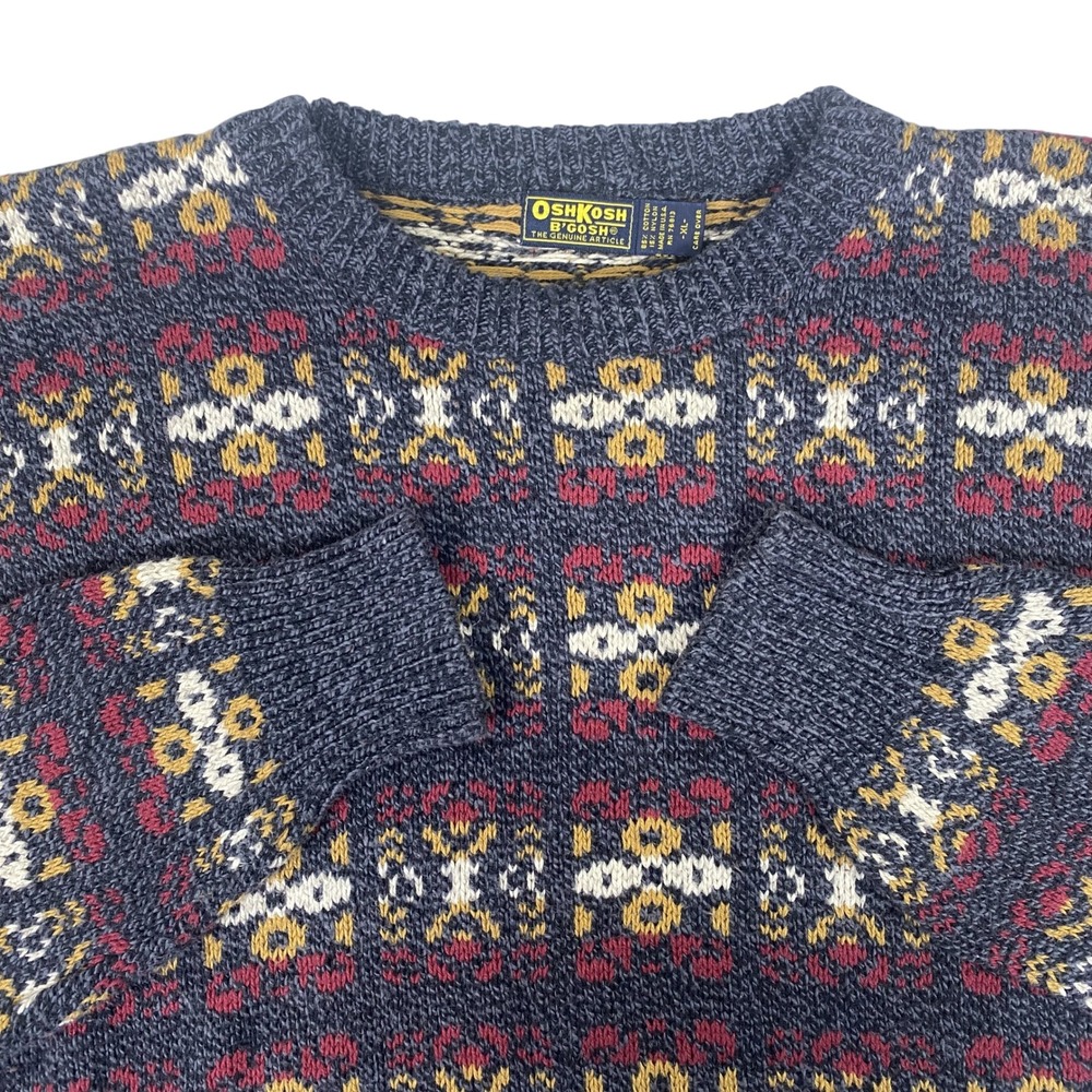 Vintage OshKosh B'gosh Sweater Mens XL Multi Colo Geometric Knit Made in USA